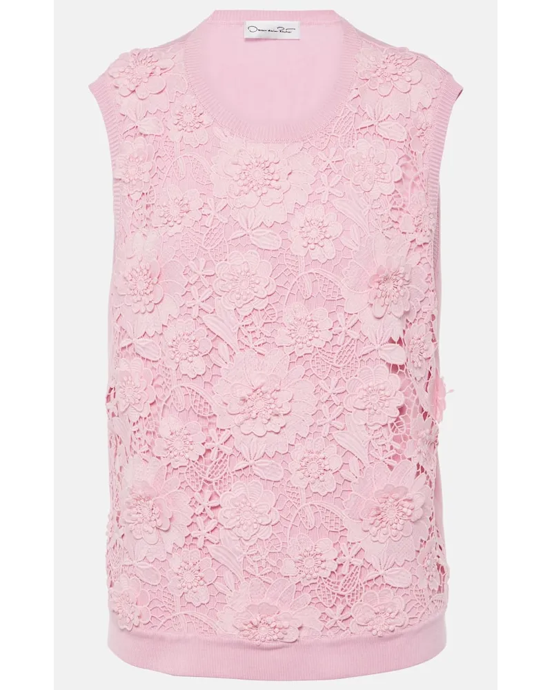 Oscar de la Renta Top aus einem Seidengemisch mit Spitze Pink
