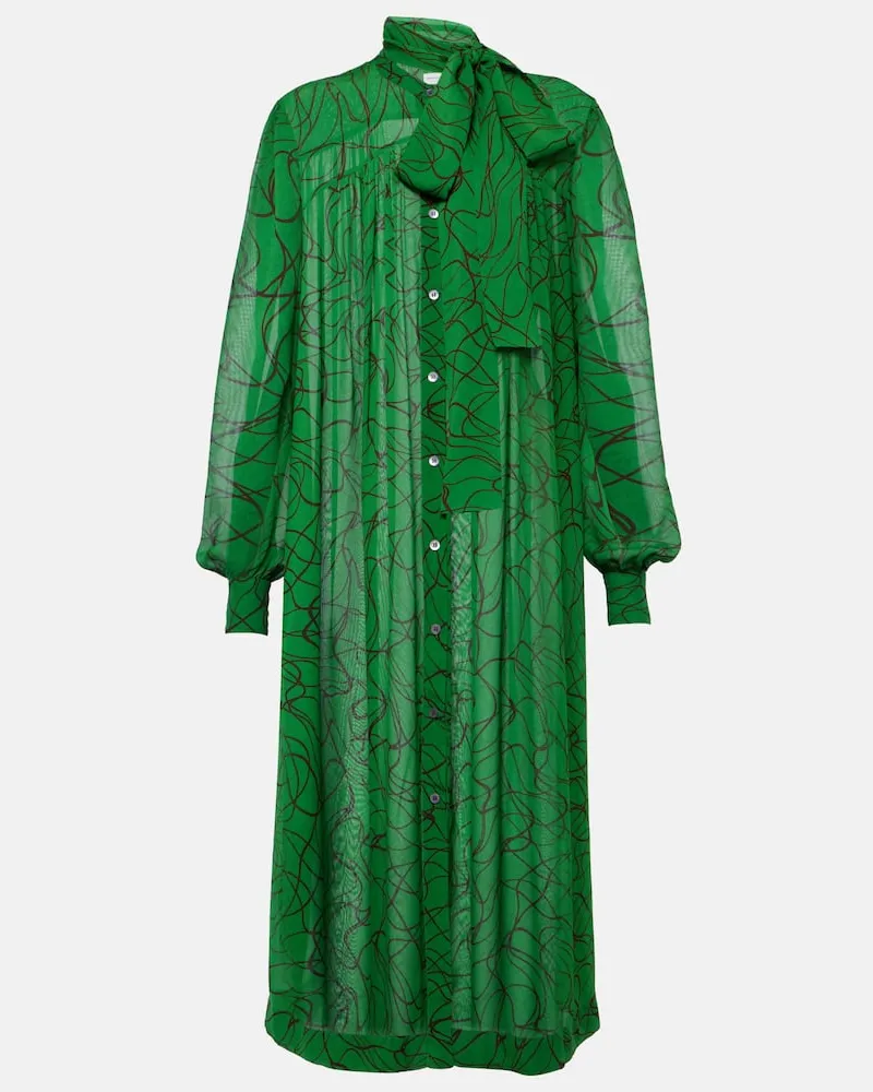 Dries van Noten Bedrucktes Midikleid aus Georgette Grün