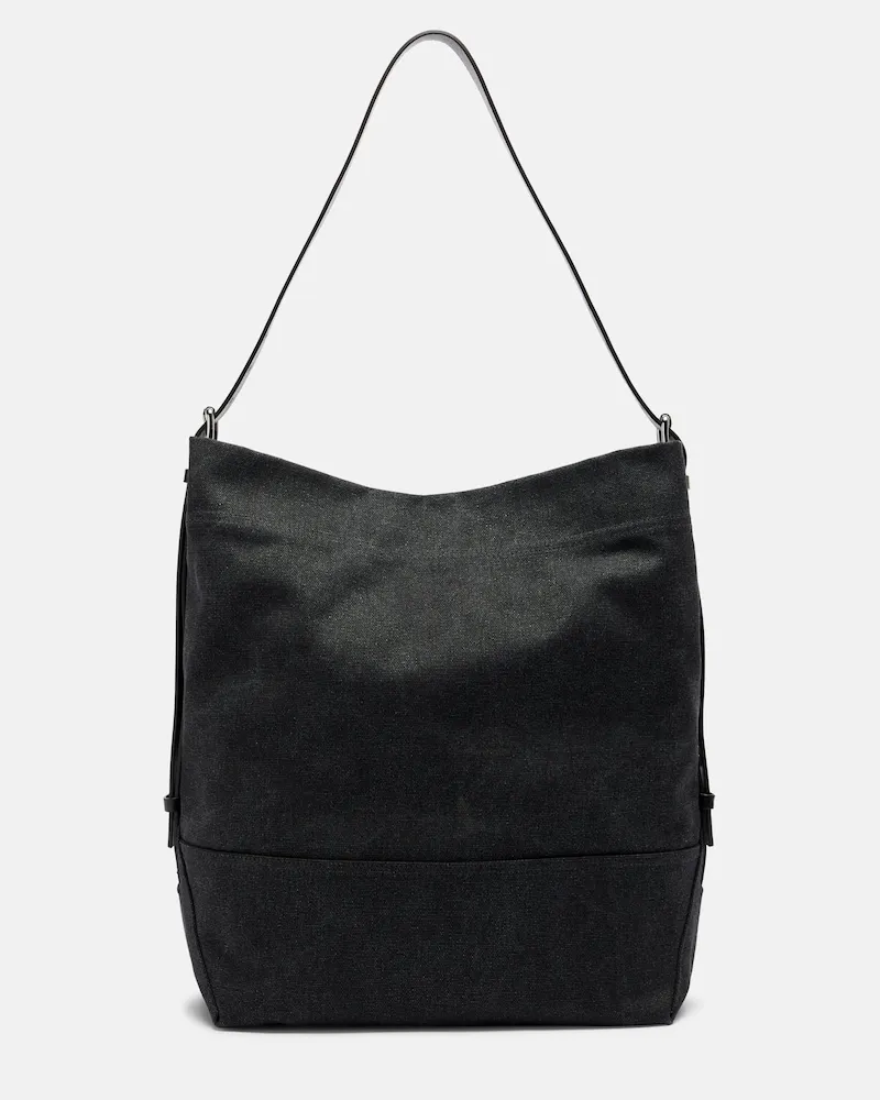 Christophe Lemaire Tote Bag aus Canvas mit Lederbesatz Schwarz