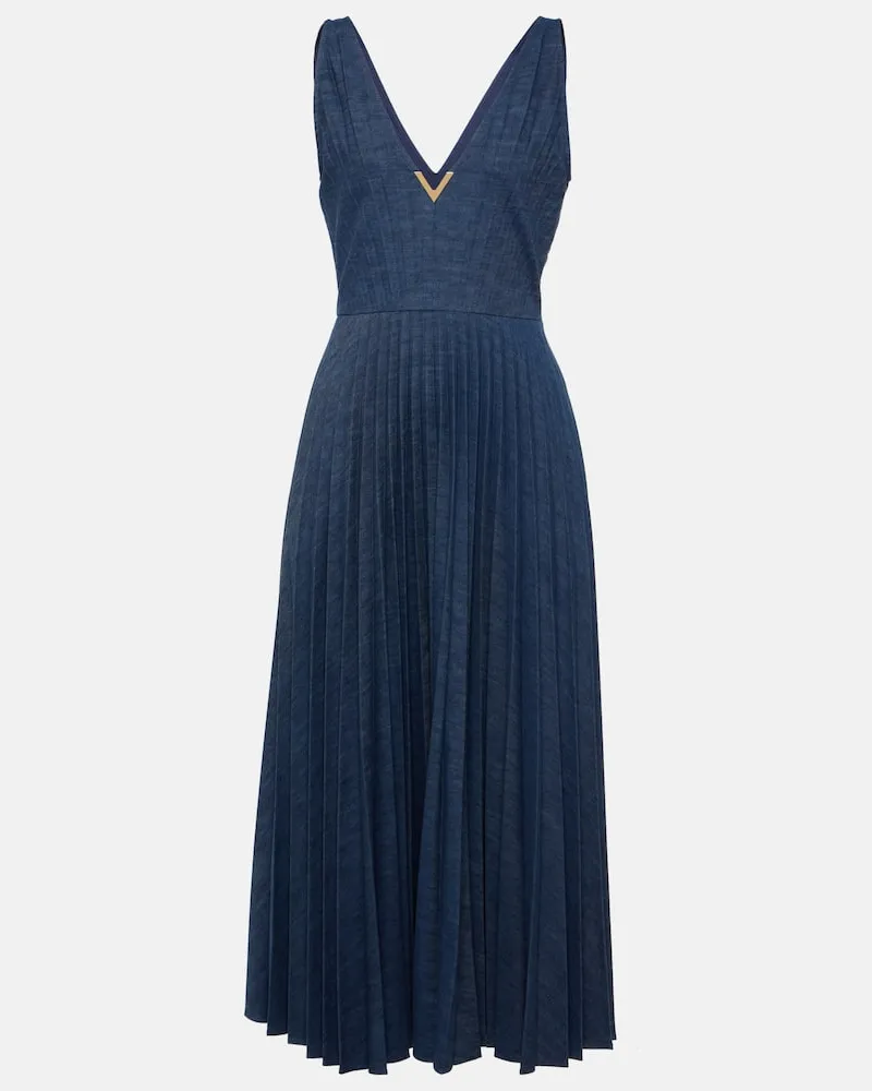 Valentino Garavani Maxikleid VGold aus Chambray Blau