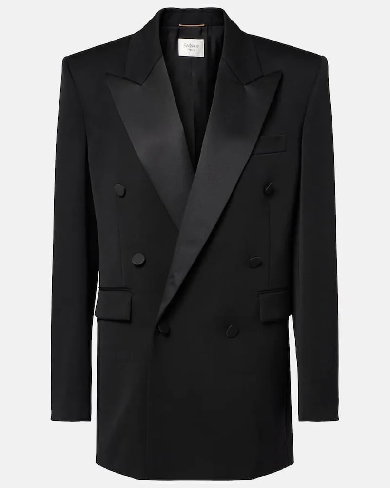 Saint Laurent Smokingjacke aus Wolle mit Satin Schwarz