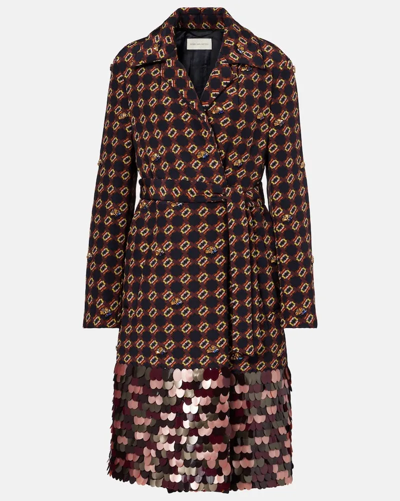 Dries van Noten Mantel aus Seide mit Pailletten Multicolor