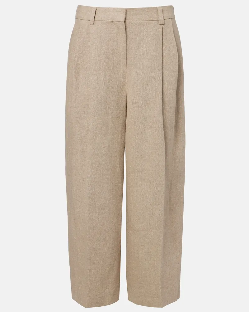 Totême Weite Cropped-Hose aus Leinen Beige