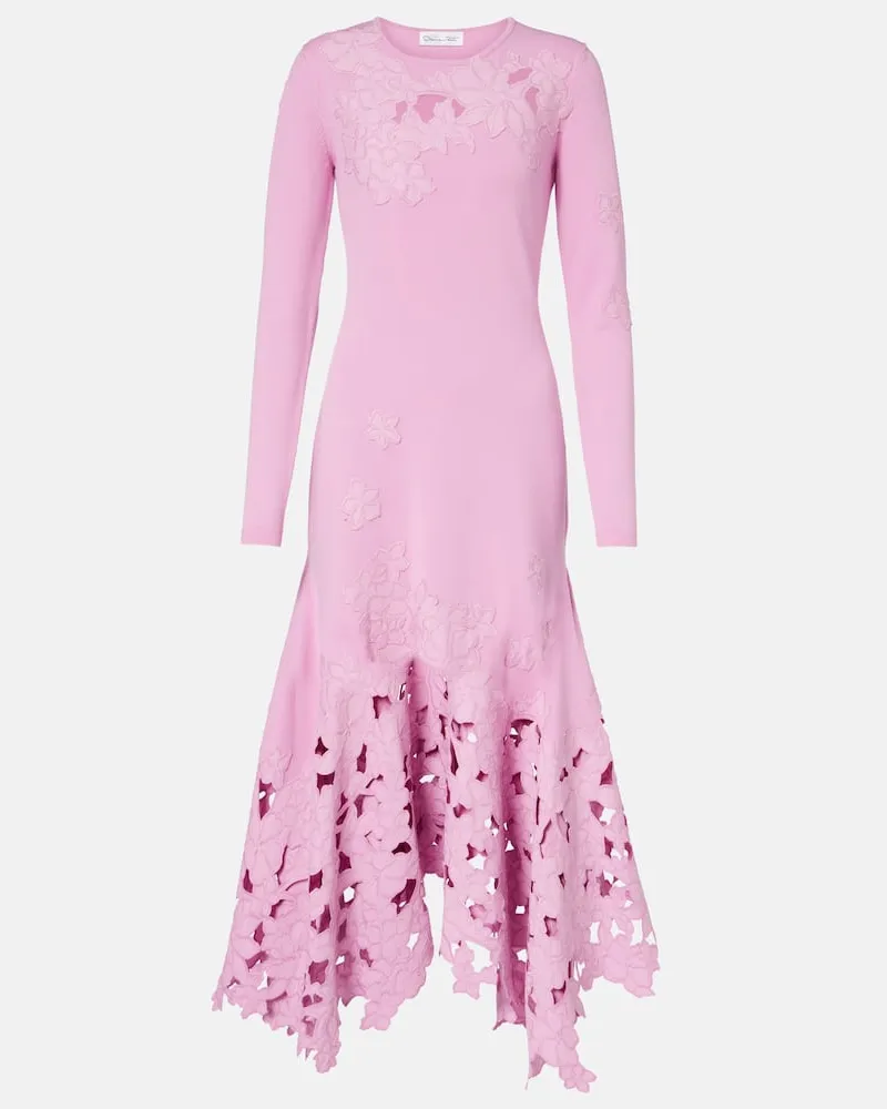 Oscar de la Renta Besticktes Midikleid Rosa