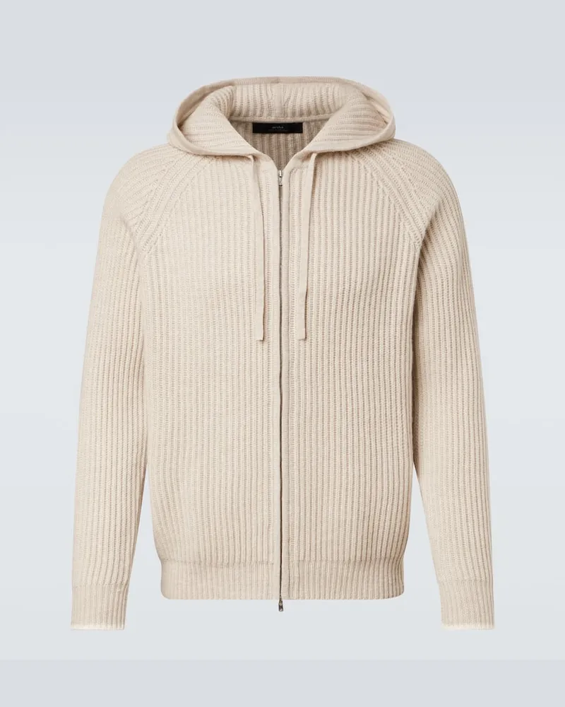 arch4 Kapuzenjacke aus Kaschmir-Rippstrick Beige