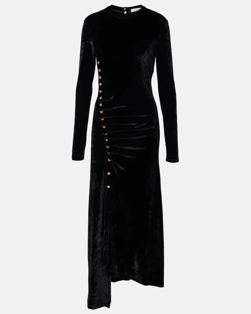 Paco Rabanne Verziertes Midikleid aus Samt Schwarz
