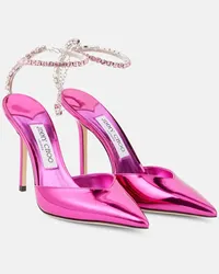 Jimmy Choo Verzierte Sandalen Saeda 100 aus Metallic-Leder Pink