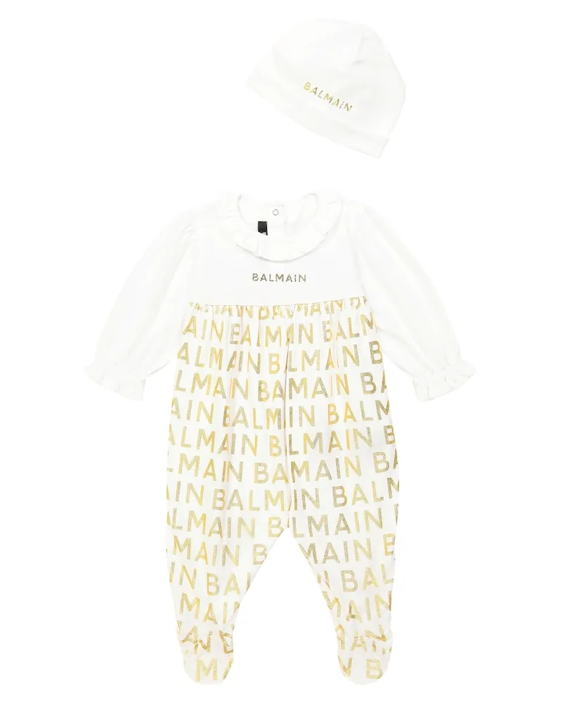 Balmain Baby Set aus Strampler und Mütze Weiß