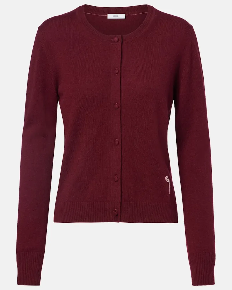 Erdem Bestickter Cardigan aus Kaschmir und Wolle Burgund