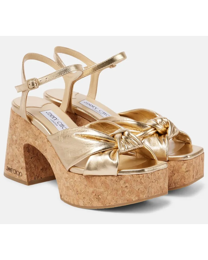 Jimmy Choo Plateausandalen Heloise 95 aus Metallic-Leder Gold