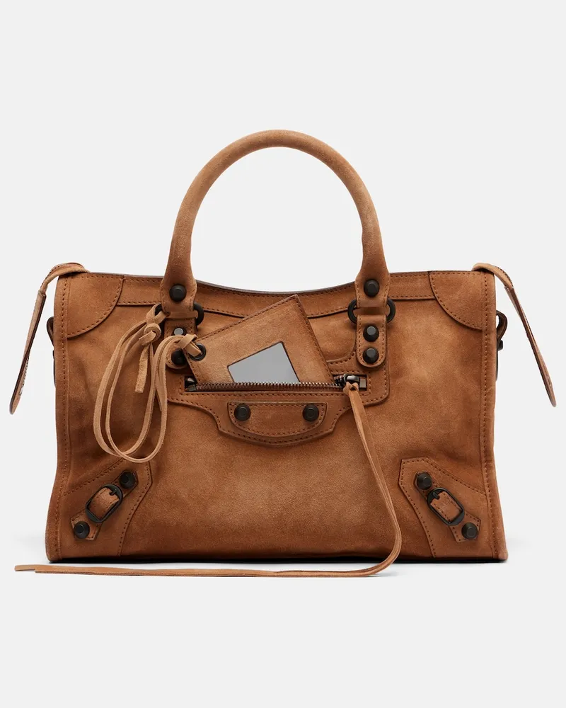 Balenciaga Henkeltasche Le City Small aus Veloursleder Braun