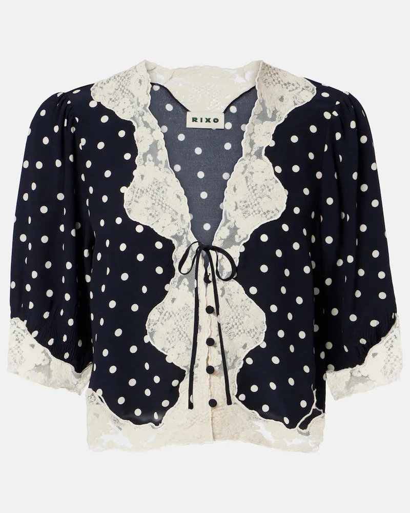 RIXO Top Ursula aus Crêpe de Chine Blau