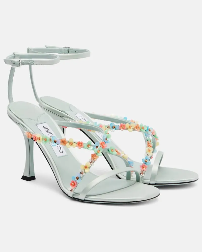 Jimmy Choo Sandalen Blanche 90 aus Satin Grün