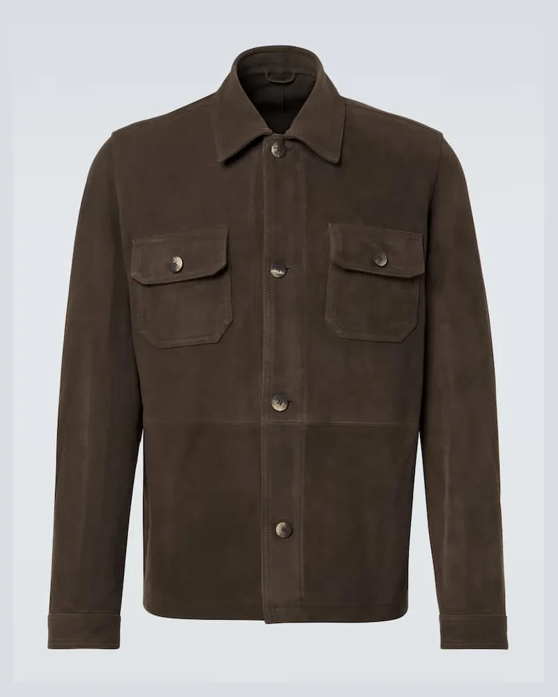 Frescobol Carioca Hemdjacke Ravi aus Veloursleder Braun