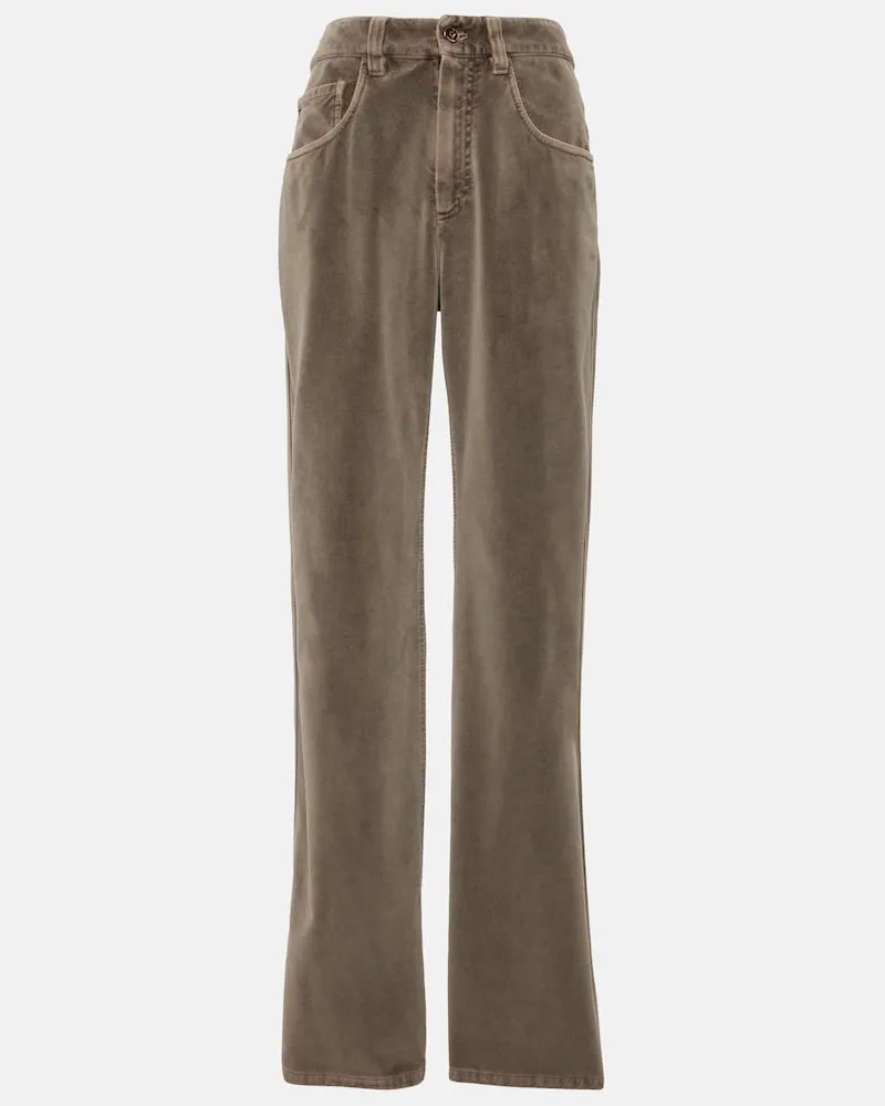 Brunello Cucinelli Gerade Mid-Rise-Hose aus Baumwollsamt Grün
