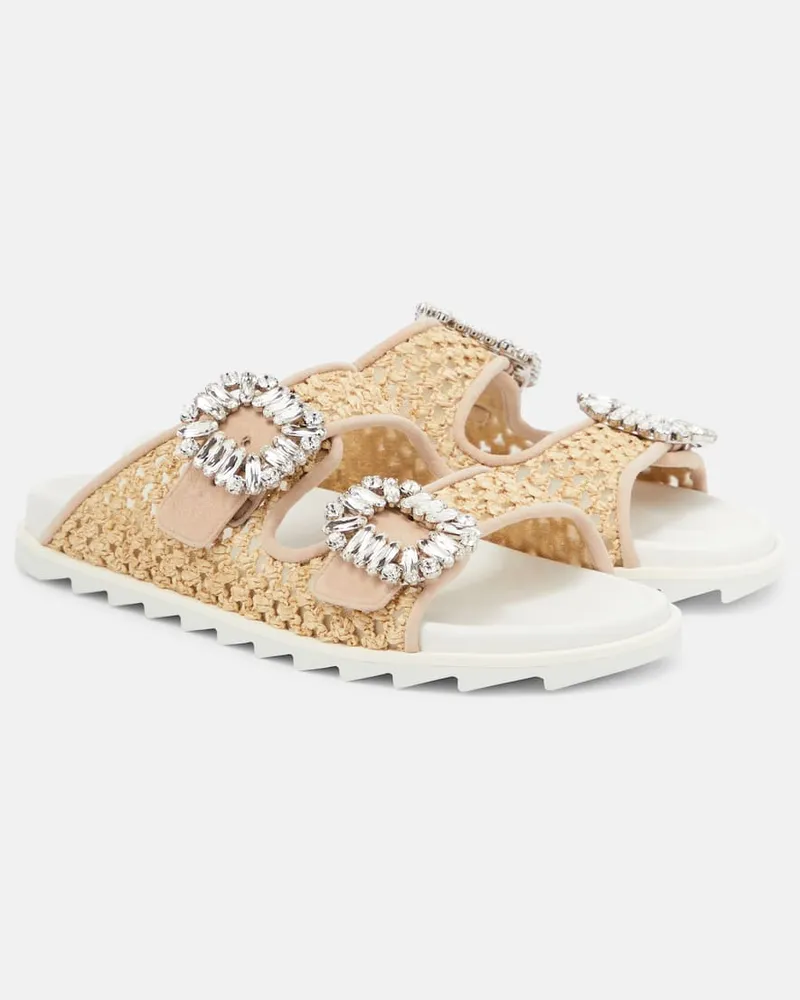 Roger Vivier Verzierte Sandalen Slidy Viv’ aus Raffiabast Neutral
