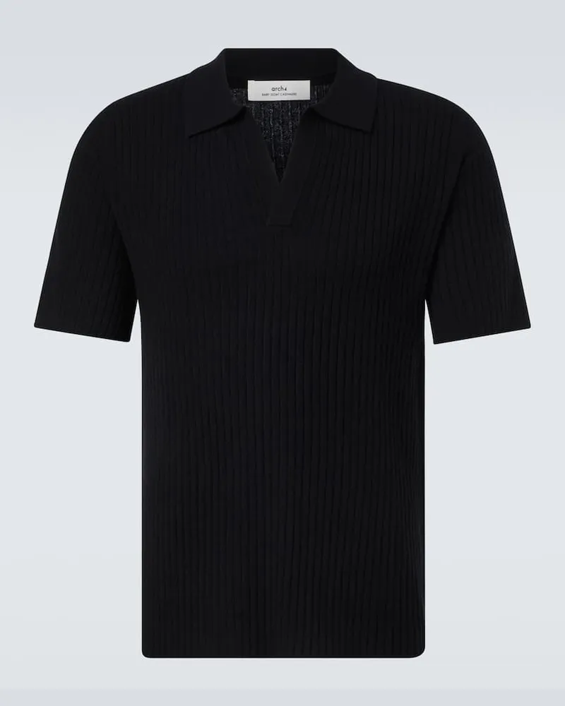 arch4 Polohemd aus Kaschmir-Rippstrick Schwarz