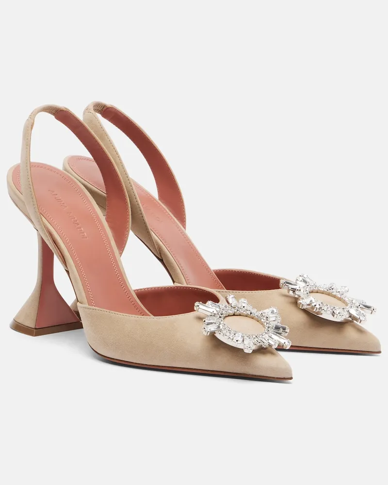 Amina Muaddi Slingback-Pumps Begum aus Veloursleder Beige