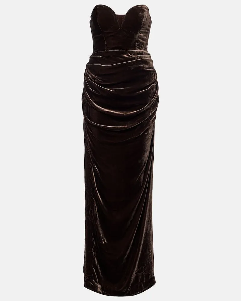 ROTATE Birger Christensen Bustier-Robe aus Samt Braun