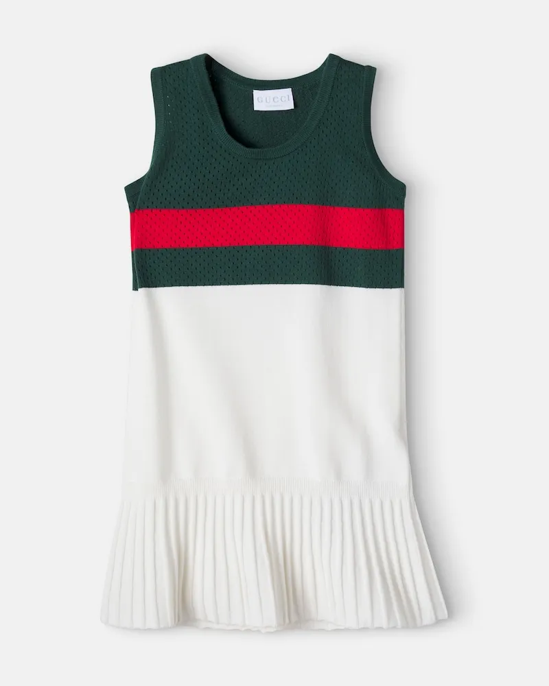 Gucci Kleid Web Stripe aus Pointelle-Strick Grün