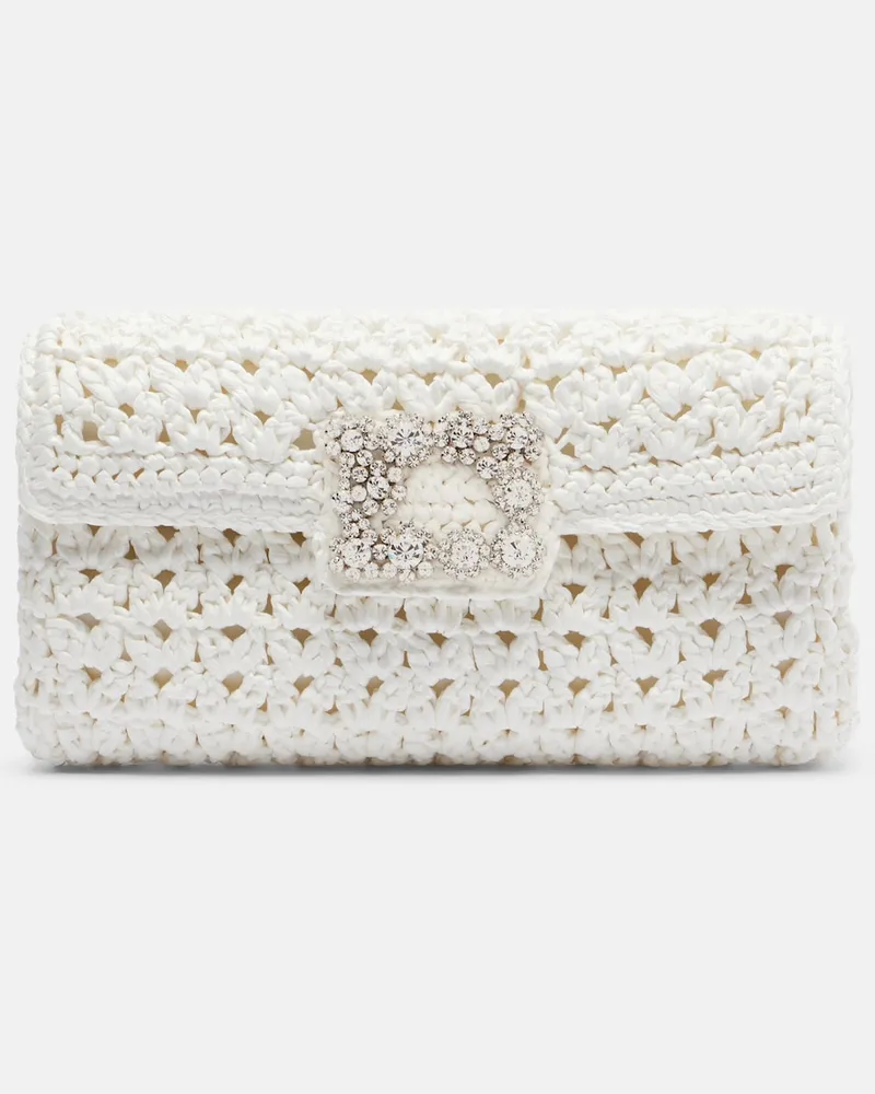 Roger Vivier Clutch Jeu De Fille aus Häkelstrick mit Kristallen Weiß