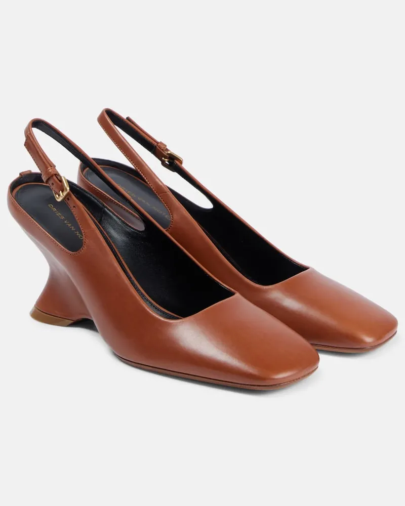 Dries van Noten Slingback-Pumps aus Leder Braun