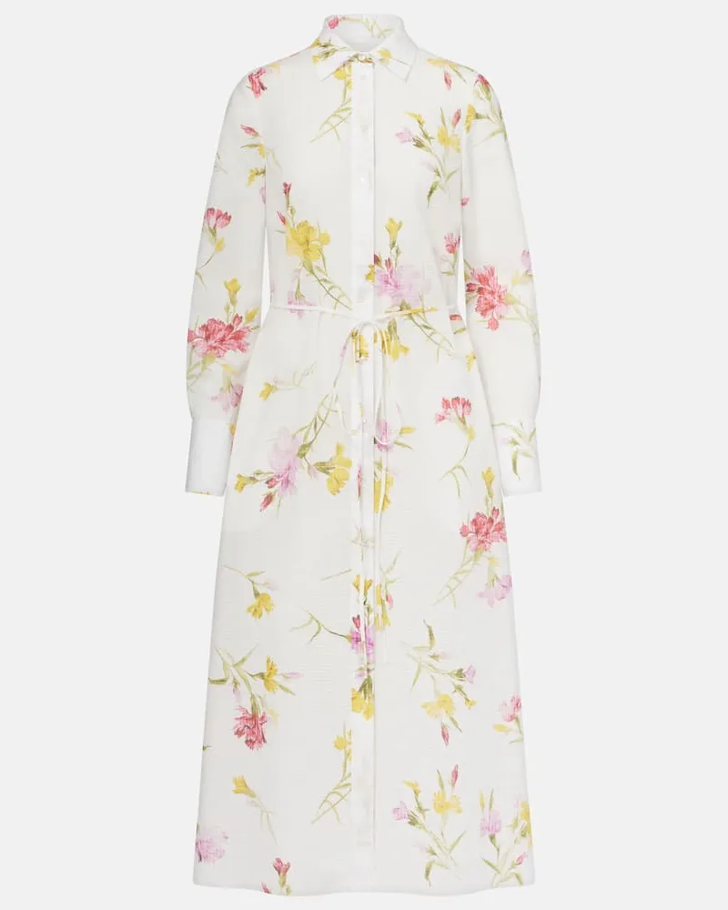 Erdem Bedrucktes Hemdblusenkleid aus Seersucker Weiß
