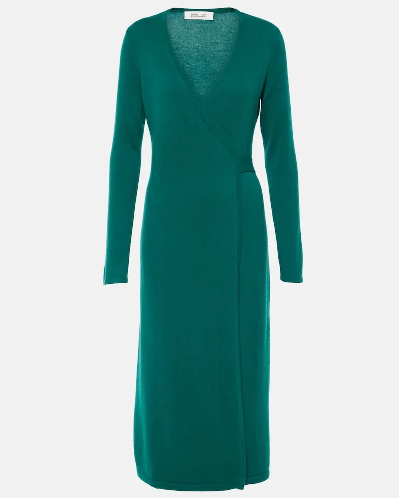 Diane von Furstenberg Wickelkleid Astrid aus Wolle und Kaschmir Grün