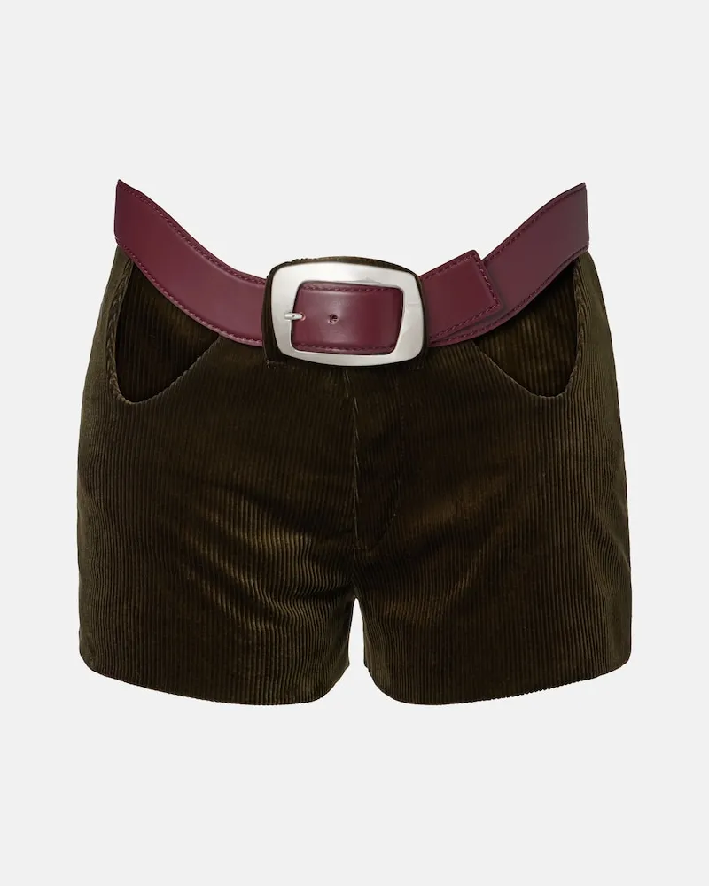 Jean Paul Gaultier Shorts aus Baumwoll-Cord mit Cut-outs und Gürtel Grün