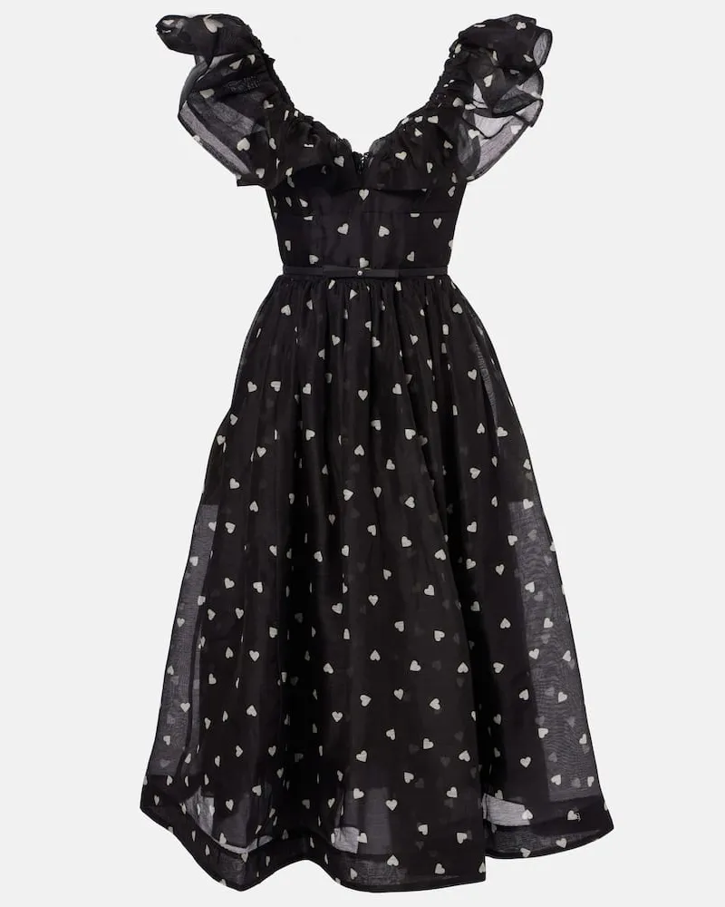 Zimmermann Midikleid Crush aus Leinen und Seide Schwarz
