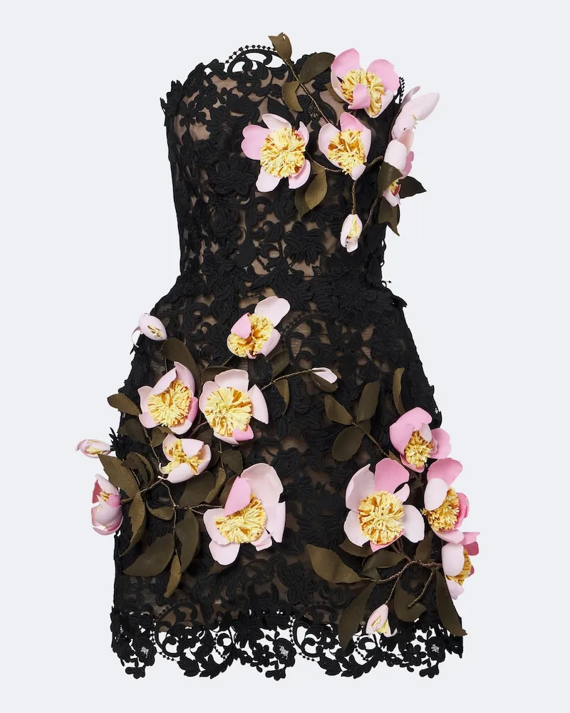 Oscar de la Renta Bustier-Kleid aus Guipure-Spitze Schwarz