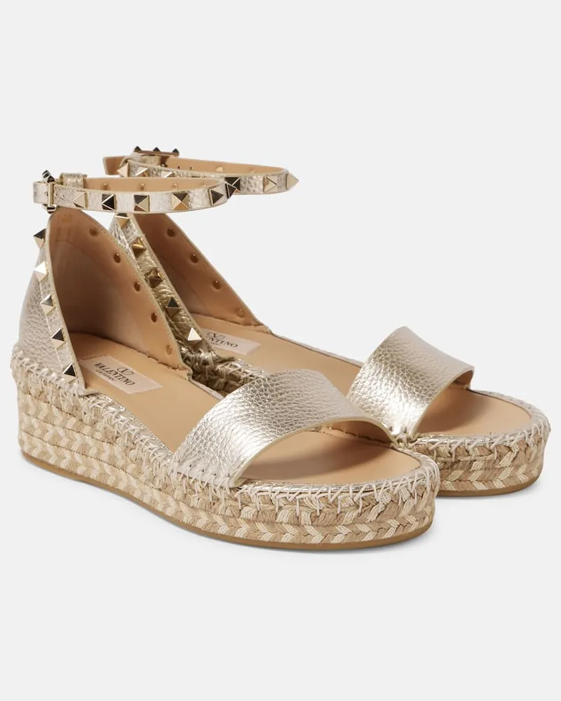 Valentino Garavani Espadrille-Sandalen Rockstud aus Metallic-Leder Metallic