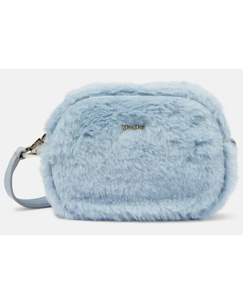 Max Mara Schultertasche Small aus Teddyfleece Blau