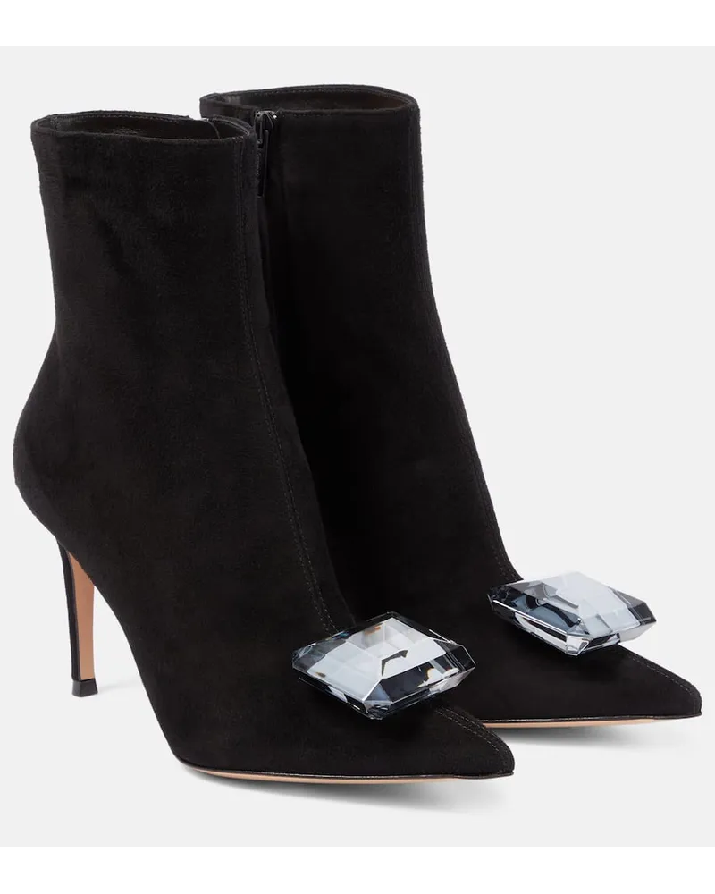 Gianvito Rossi Verzierte Ankle Boots Jaipur 85 aus Veloursleder Schwarz