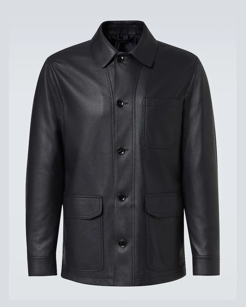 Brioni Lederjacke Blau