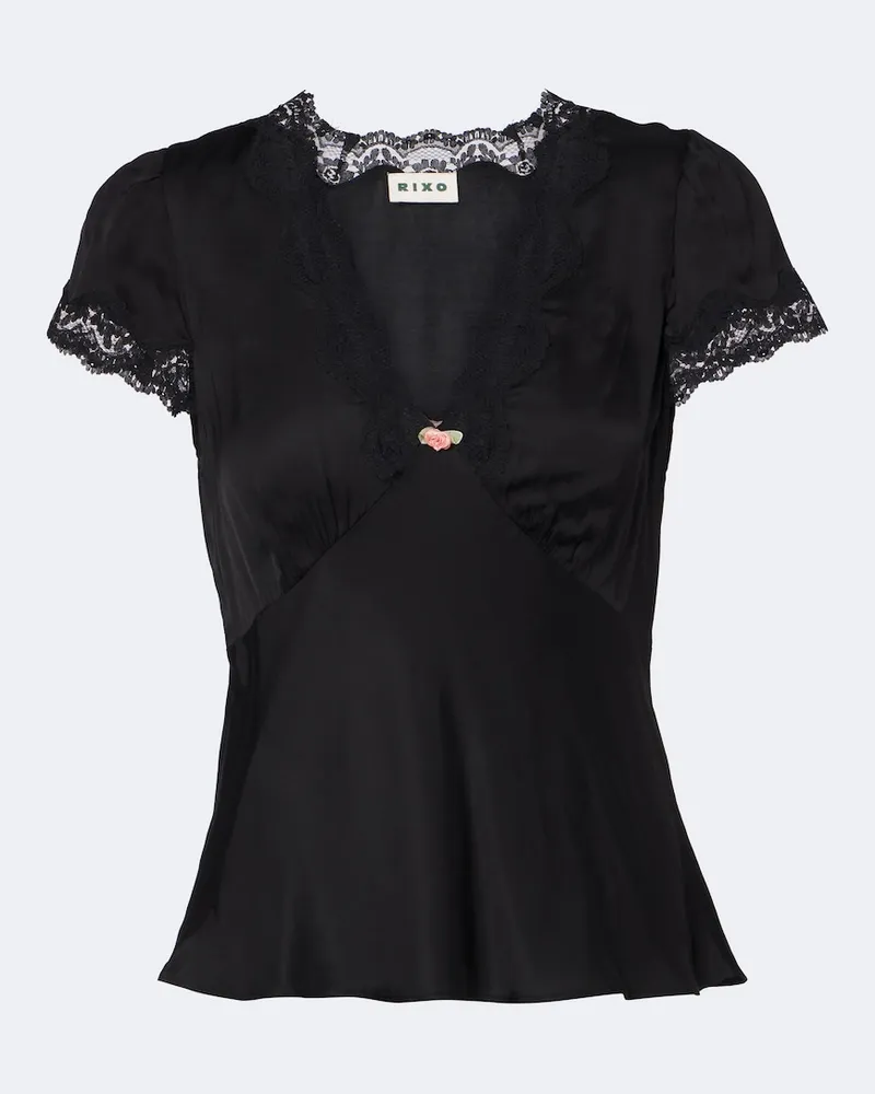 RIXO Top Karia aus Satin mit Spitze Schwarz