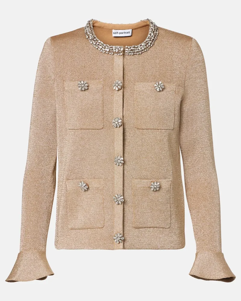 Self-Portrait Cardigan mit Kristallen Gold
