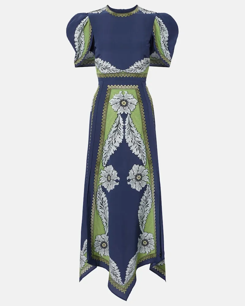 La DoubleJ Bedrucktes Maxikleid Cherie aus Seide Blau