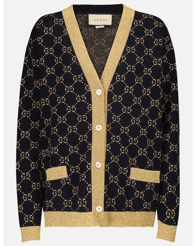 Gucci Cardigan aus Jacquard-Strick Blau