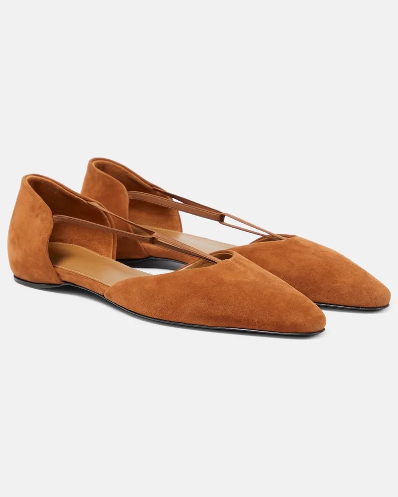 Totême Ballerinas T-Strap aus Veloursleder Braun