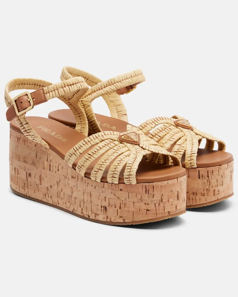Prada Wedge-Sandalen aus Häkelstrick Beige