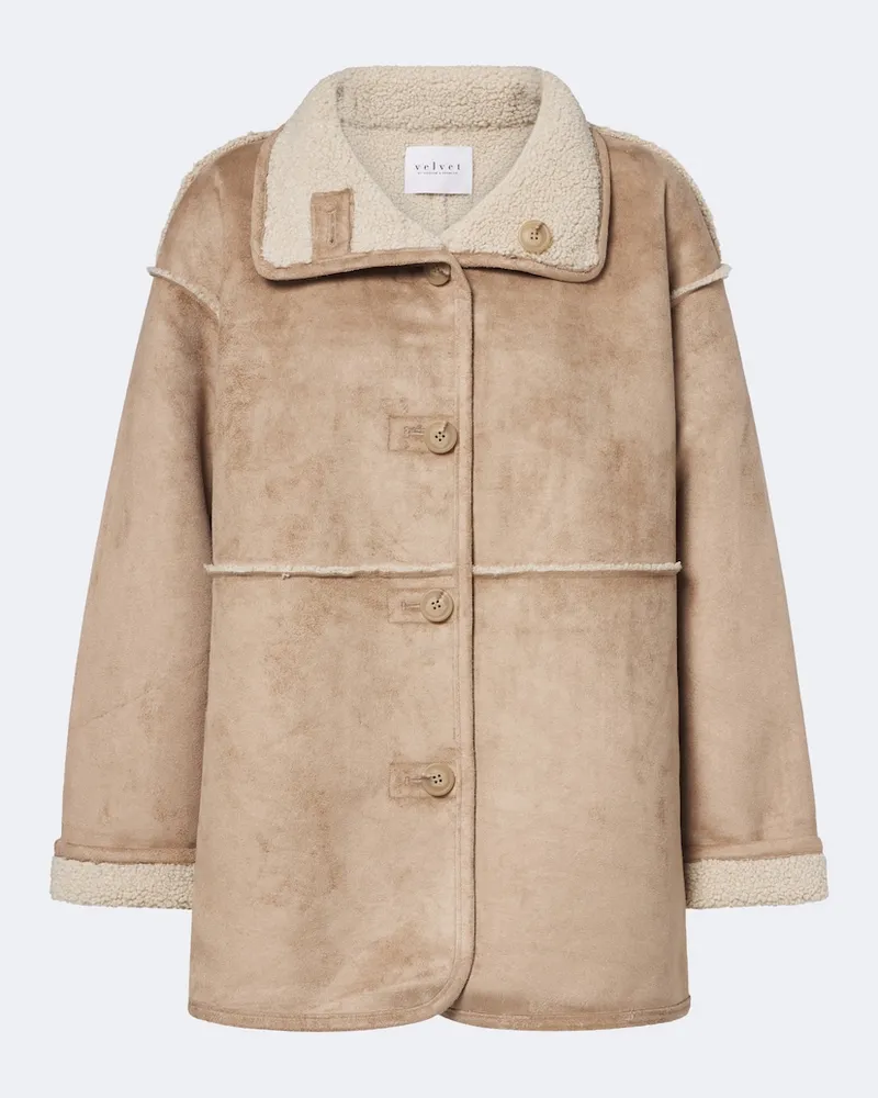 Velvet Jacke Shona mit Teddyfell Beige