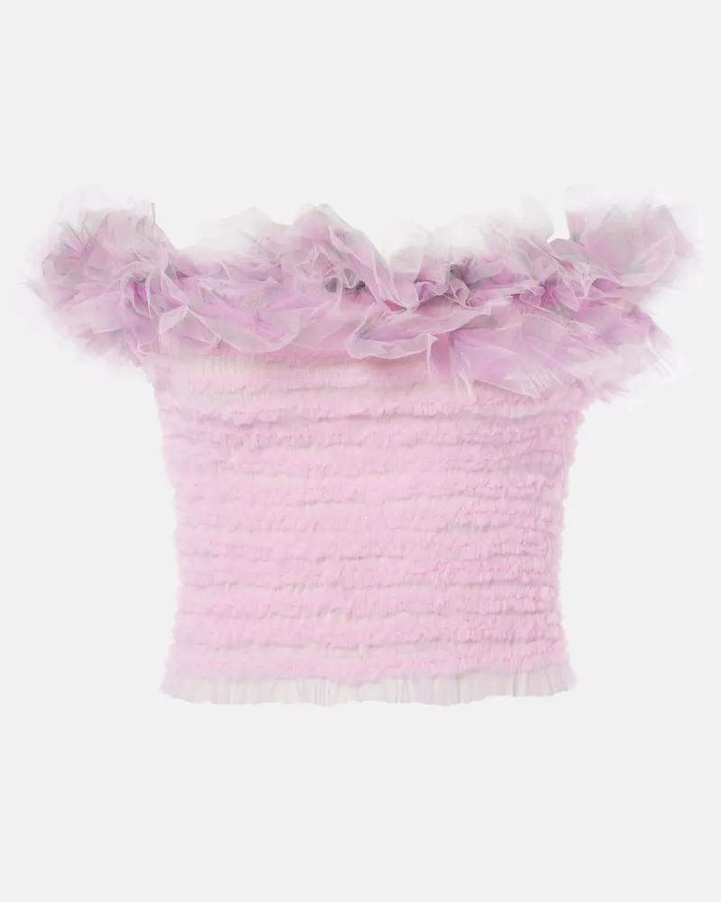 Susan Fang Off-Shoulder-Top aus Tüll Rosa