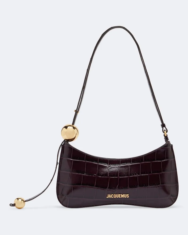 Jacquemus Schultertasche Bisou Perle Small aus Leder Burgunderrot