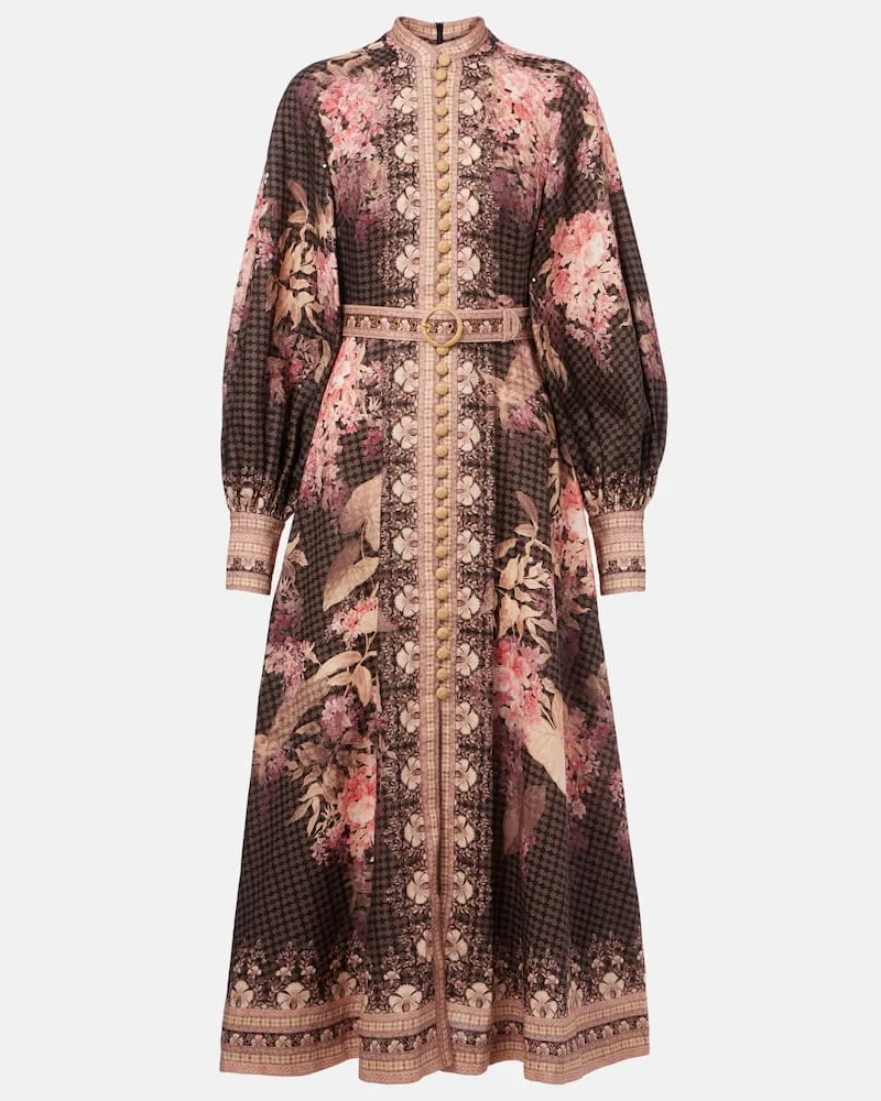 Zimmermann Midikleid Illuminate aus Leinen Multicolor