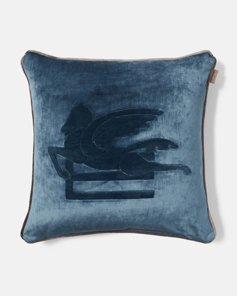 Etro Kissen New Pegaso aus Samt Blau
