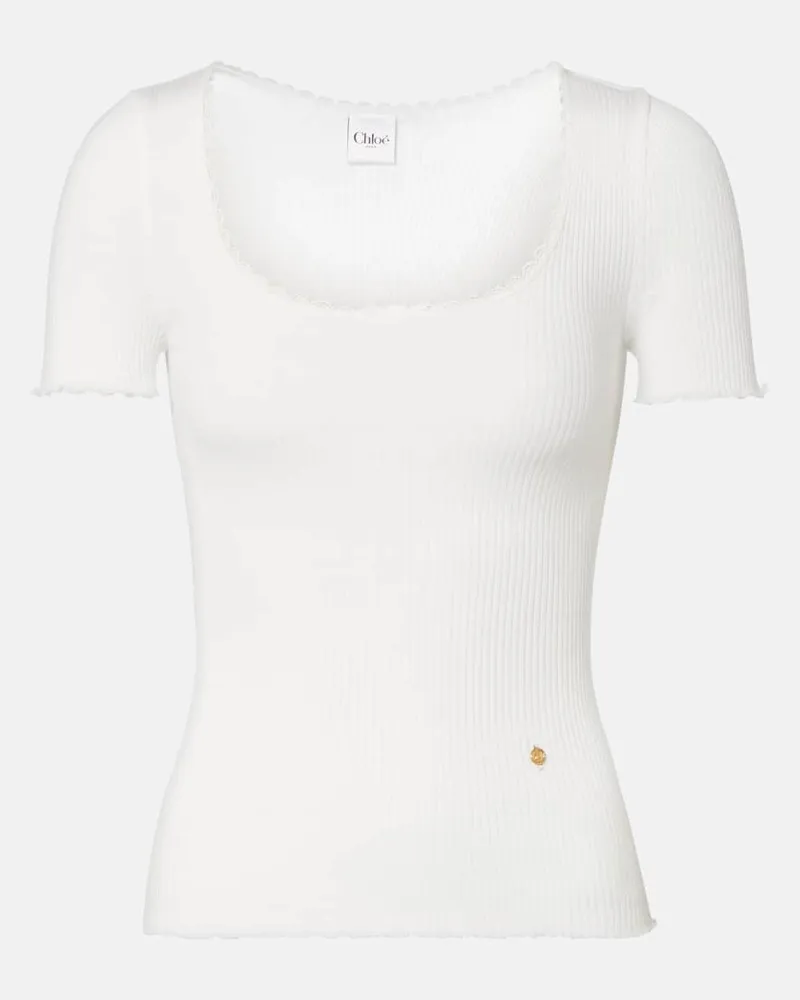 Chloé Chloé T-Shirt aus Baumwolle mit Spitze Weiß