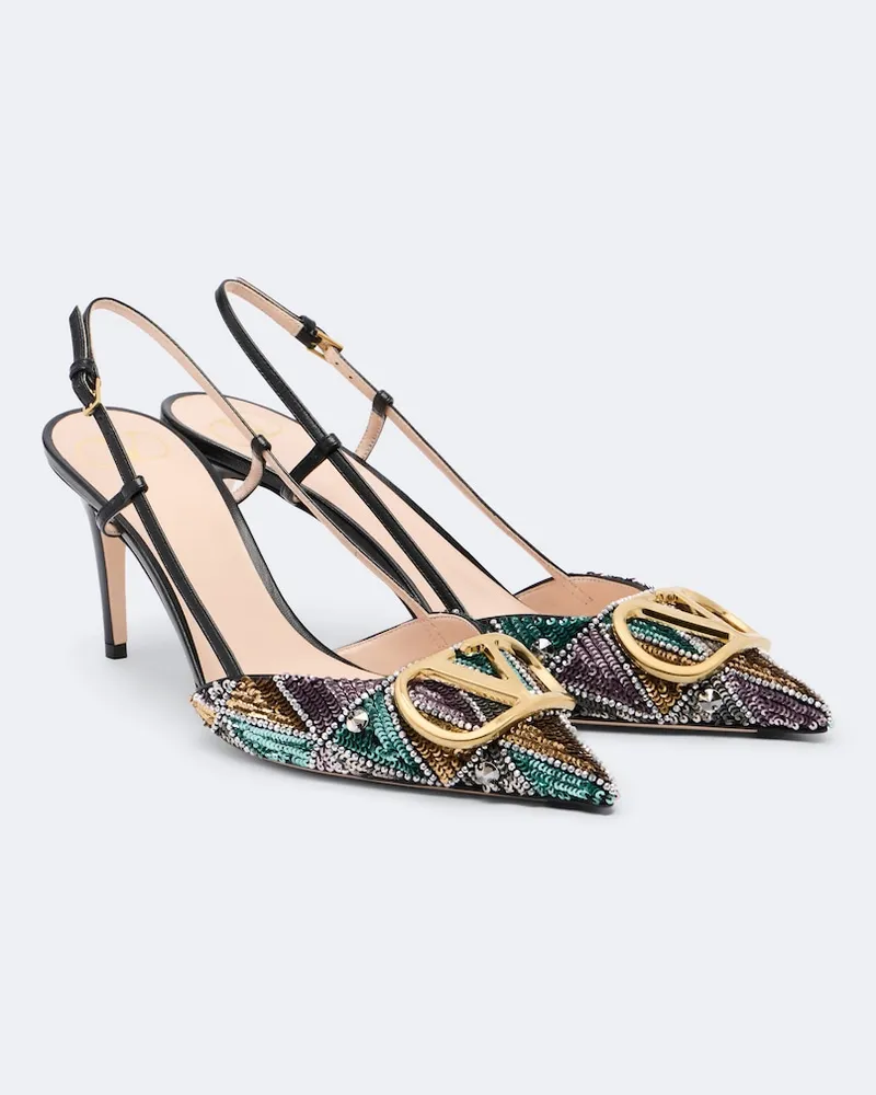 Valentino Garavani Verzierte Slingback-Pumps VLogo aus Leder Multicolor