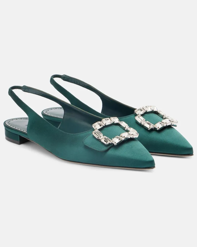 Manolo Blahnik Slingback-Ballerinas Mayjou aus Satin Grün