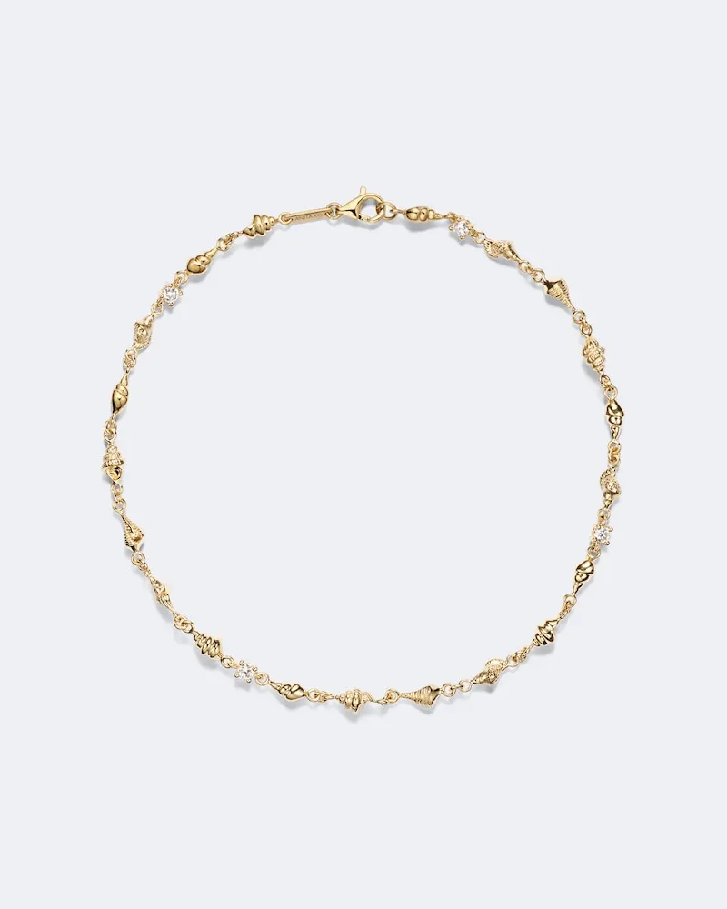 ANITA KO Fußkettchen Shell By The Yard aus 18kt Gelbgold mit Diamanten Gold
